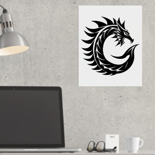 Draak gestileerde letter C, Drakonalfabet, Monogra Folie Afdrukken