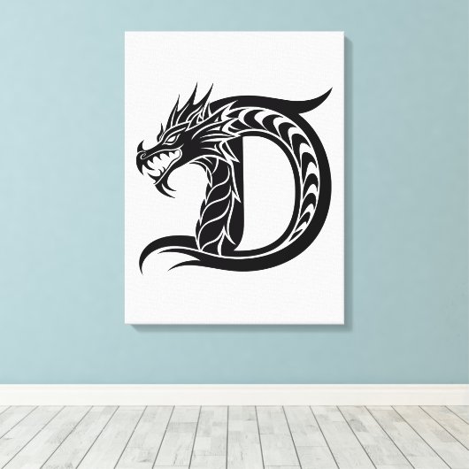 Draak gestileerde letter D, drakenalfabet, monogra Canvas Afdruk (Insitu (Houten vloer))