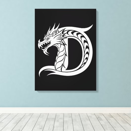 Draak gestileerde letter D, drakenalfabet, monogra Canvas Afdruk (Insitu (Houten vloer))