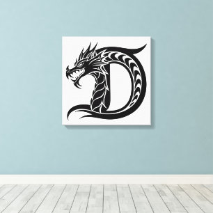 Draak gestileerde letter D, drakenalfabet, monogra Canvas Afdruk