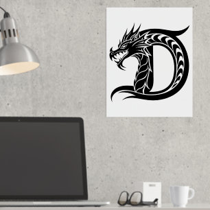 Draak gestileerde letter D, drakenalfabet, monogra Folie Afdrukken