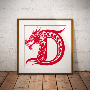 Draak gestileerde letter D, drakenalfabet, monogra Foto Afdruk