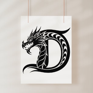 Draak gestileerde letter D, Drakenalfabet, Monogra Foto Afdruk