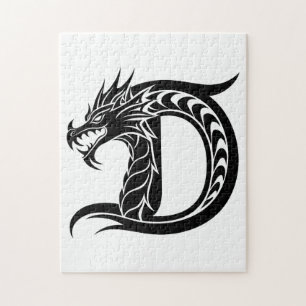 Draak gestileerde letter D, drakenalfabet, monogra Legpuzzel