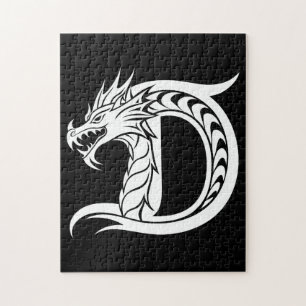 Draak gestileerde letter D, drakenalfabet, monogra Legpuzzel