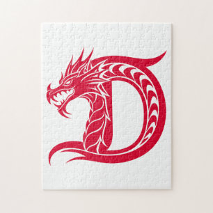 Draak gestileerde letter D, drakenalfabet, monogra Legpuzzel