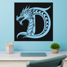 Draak gestileerde letter D, drakenalfabet, monogra