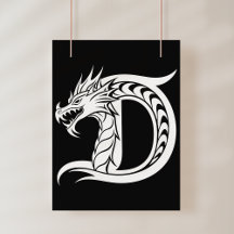 Draak gestileerde letter D, drakenalfabet, monogra