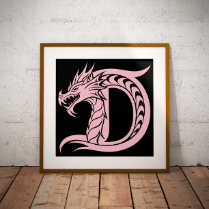 Draak gestileerde letter D, drakenalfabet, monogra Poster