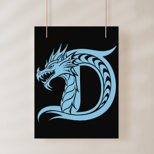 Draak gestileerde letter D, Drakenalfabet, Monogra Poster