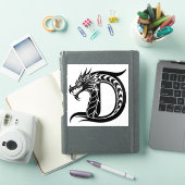Draak gestileerde letter D, drakenalfabet, monogra Sticker (iPad Cover)