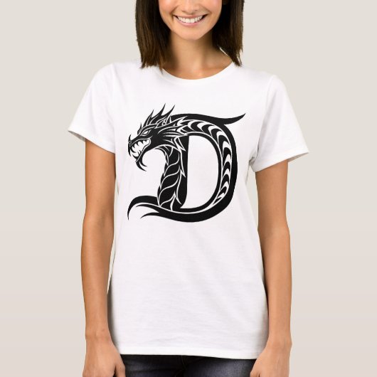 Draak gestileerde letter D, drakenalfabet, monogra T-shirt (Voorkant)