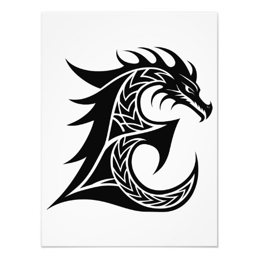 Draak gestileerde letter E, Drakalphabet, Monogram Foto Afdruk (Voorkant)
