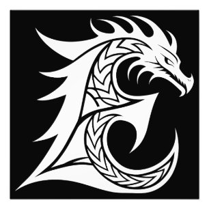 Draak gestileerde letter E, Drakalphabet, Monogram Foto Afdruk