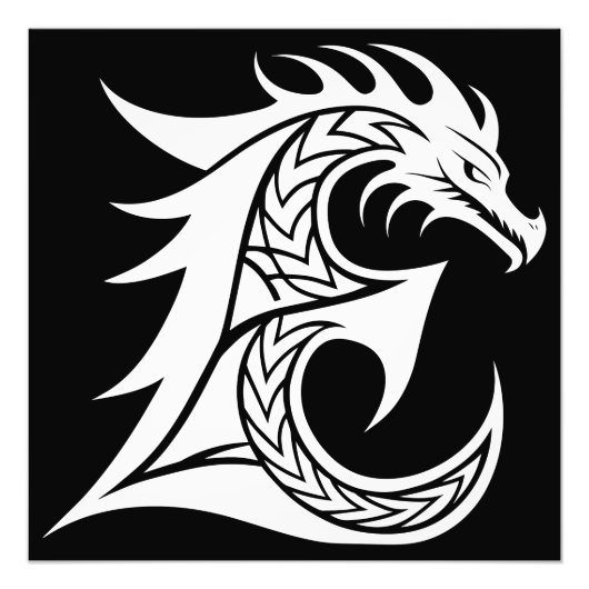 Draak gestileerde letter E, Drakalphabet, Monogram Foto Afdruk (Voorkant)