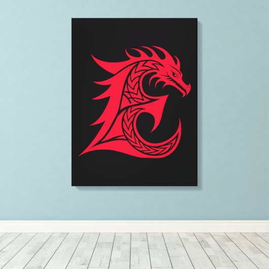 Draak gestileerde letter E, drakenalfabet, monogra Canvas Afdruk (Insitu (Houten vloer))