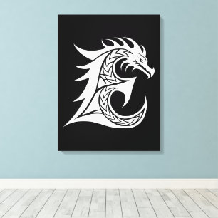 Draak gestileerde letter E, drakenalfabet, monogra Canvas Afdruk