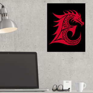 Draak gestileerde letter E, drakenalfabet, monogra Folie Afdrukken