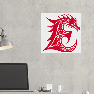Draak gestileerde letter E, drakenalfabet, monogra Folie Afdrukken