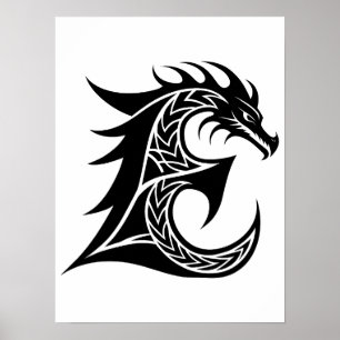 Draak gestileerde letter E, drakenalfabet, monogra Poster