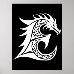 Draak gestileerde letter E, drakenalfabet, monogra Poster