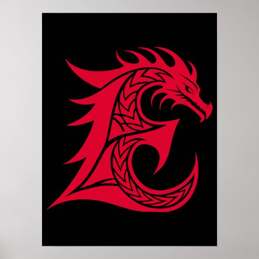 Draak gestileerde letter E, drakenalfabet, monogra Poster (Voorkant)