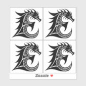 Draak gestileerde letter E, drakenalfabet, monogra Sticker (Vel)