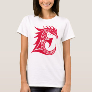 Draak gestileerde letter E, drakenalfabet, monogra T-shirt