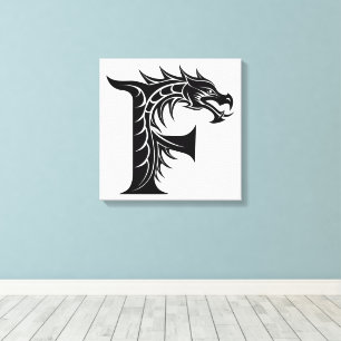 Draak gestileerde letter F, drakenalfabet, monogra Canvas Afdruk