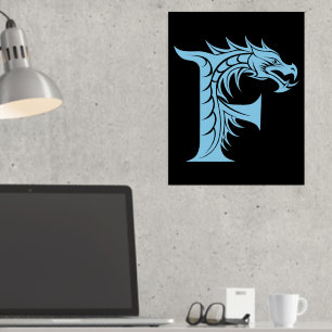 Draak gestileerde letter F, drakenalfabet, monogra Folie Afdrukken