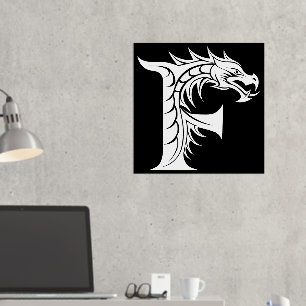 Draak gestileerde letter F, drakenalfabet, monogra Folie Afdrukken