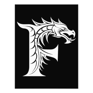 Draak gestileerde letter F, drakenalfabet, monogra Foto Afdruk