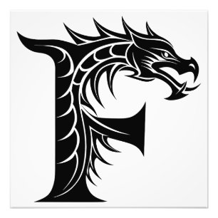 Draak gestileerde letter F, drakenalfabet, monogra Foto Afdruk