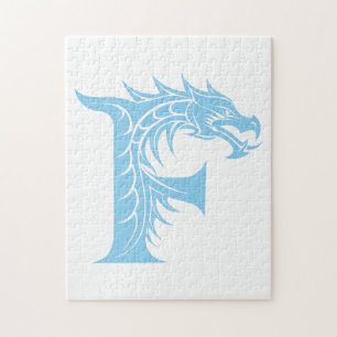 Draak gestileerde letter F, drakenalfabet, monogra Legpuzzel