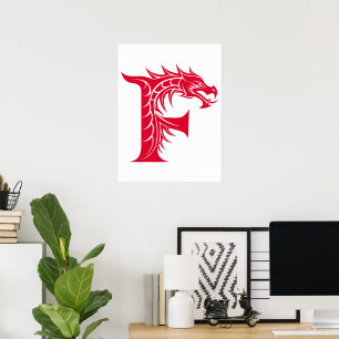 Draak gestileerde letter F, drakenalfabet, monogra Poster