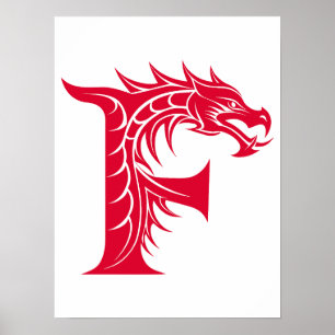 Draak gestileerde letter F, drakenalfabet, monogra Poster