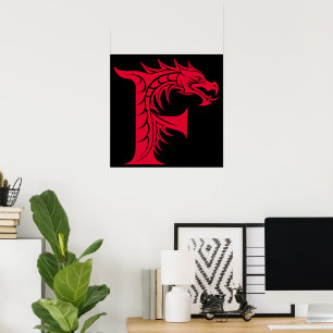 Draak gestileerde letter F, drakenalfabet, monogra Poster