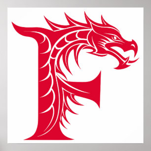 Draak gestileerde letter F, drakenalfabet, monogra Poster