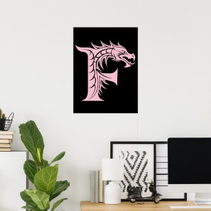 Draak gestileerde letter F, drakenalfabet, monogra Poster