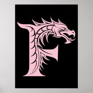 Draak gestileerde letter F, drakenalfabet, monogra Poster