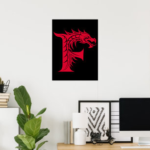 Draak gestileerde letter F, drakenalfabet, monogra Poster