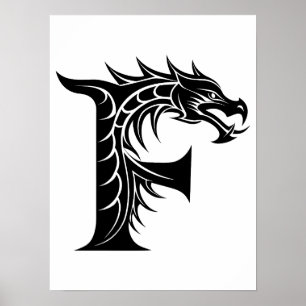 Draak gestileerde letter F, drakenalfabet, monogra Poster