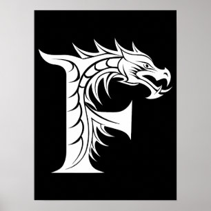 Draak gestileerde letter F, drakenalfabet, monogra Poster