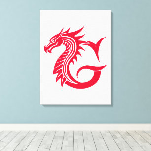Draak gestileerde letter G, drakenalfabet, monogra Canvas Afdruk