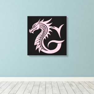 Draak gestileerde letter G, drakenalfabet, monogra Canvas Afdruk