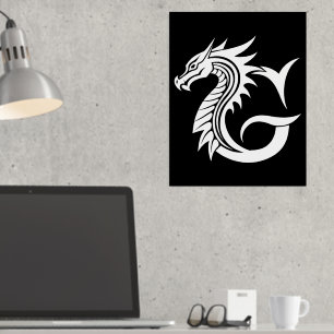 Draak gestileerde letter G, drakenalfabet, monogra Folie Afdrukken