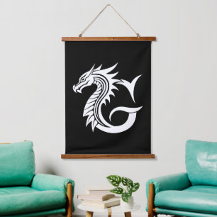 Draak gestileerde letter G, drakenalfabet, monogra Hangend Wandkleed