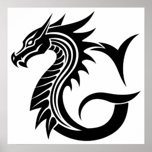 Draak gestileerde letter G, drakenalfabet, monogra Poster