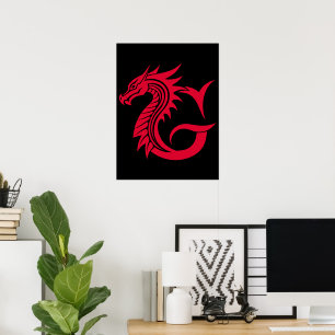 Draak gestileerde letter G, drakenalfabet, monogra Poster