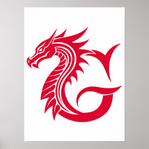 Draak gestileerde letter G, drakenalfabet, monogra Poster